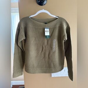 Ralph Lauren Olive Green Off-the-Shoulder Textured Knit Sweater